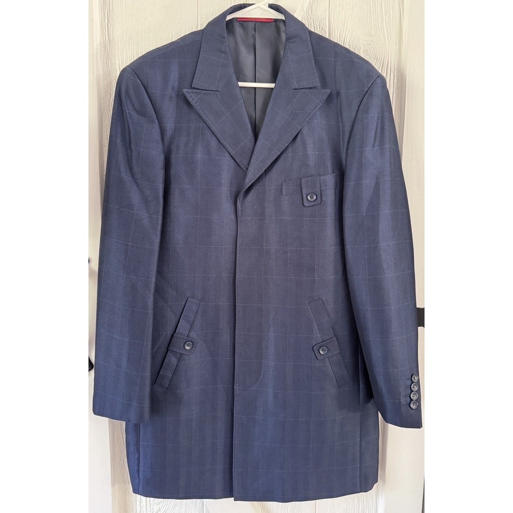 Loriano Collection Men's Super 120's Cloth Long Suit Jacket Blue Size 40R